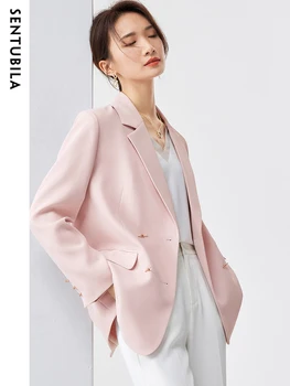 Sentubila Kruvaze Pembe Blazer Ceketler Kadınlar için 2023 Zarif Çentik Lapels Uzun Kollu Gevşek Terzilik Blazer Dış Giyim