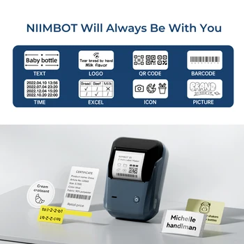 Niimbot B1 Etiket Makinesi Taşınabilir Termal Yazıcı Mini Barkod QR Kod Yuvarlak Şeffaf renkli etiket 20-50mm Rulo Kablo Etiketi