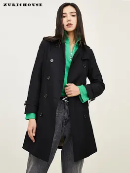 Yeni 2023 Zarif trençkotlar Kadınlar için Uzun Palto Moda Kruvaze Kuşaklı Sonbahar Kış Ceket Jaqueta Feminina İnverno