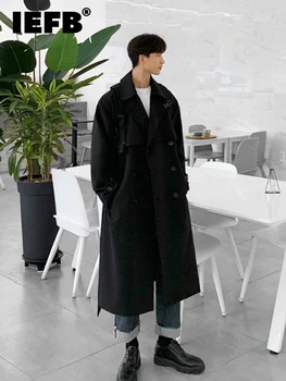 IEFB erkek giyim Kore trend rüzgarlık orta uzun gevşek giysiler yakışıklı erkek Sonbahar rahat trençkot kemer ile yeni 4312
