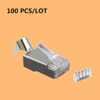 100 ADET RJ45 konnektör ethernet kablosu fişi CAT7 erkek ağ metal korumalı 50u cat 7 8P8C stp lan modüler terminalleri Klip