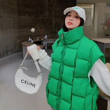 2023 Sonbahar Kış Pamuk Yelek Dış Giyim Bayan Pamuk Kirpi Parkas Bayanlar Sıcak Aşağı Pamuk Yelek Kolsuz Kar Giyim Ceket