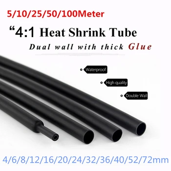 5M-100M4: 1 ısı borusu Shrink yapıştırıcı kaplı çift duvar boru kol sarma tel Kablo kiti 4/12/16/20/24/ 32/36/40/52 / 72mm