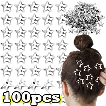 10/100 adet Gümüş Yıldız BB Saç Klipleri Kadın Kız Sevimli Metal Yıldız Saç Klipleri Yan Tokalarım Saç Kavrama Y2K saç aksesuarları Şapkalar