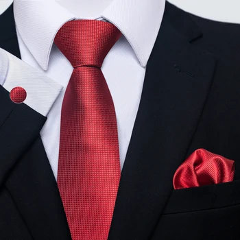 100 % İpek Kravat Erkekler İçin Kravat Cep Kareler Seti Düğün Hediyesi Katı Kırmızı Kravat Takım Elbise Aksesuarları Fit Grubu Tatil Parti