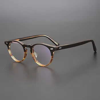 Gözlük Çerçevesi erkek gözlük kadın Retro yuvarlak asetat gözlük Miyopi japon selüloit 505 Anti-mavi ışık reçete optik