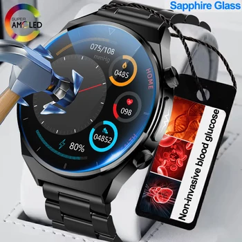 2023 Safir Cam Kan Şekeri akıllı saat Erkekler Tam Dokunmatik Ekran Spor Spor Saatler Lazer Tedavisi Üç Yüksek Smartwatch
