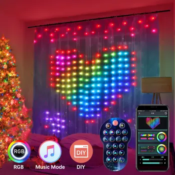 RGB akıllı dize ışık 400 LED perde LED ışık Bluetooth APP kontrolü DIY programlanabilir açık peri Garland düğün odası dekor
