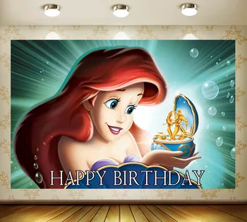 Karikatür Disney Mermaid Tema Doğum Günü Partisi Fotoğraf Dekorasyon Arka Plan Özelleştirilmiş Ürünler Sahne Bebek Duş Çocuk Kız Hediye