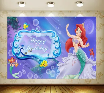 Karikatür Disney Mermaid Tema Doğum Günü Partisi Fotoğraf Dekorasyon Arka Plan Özelleştirilmiş Ürünler Sahne Bebek Duş Çocuk Kız Hediye
