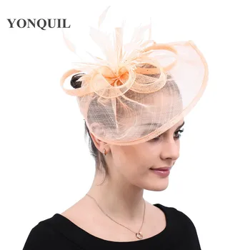 Moda Kadın Fascinator Örgü Şapka Kurdela Ve Tüyler Gelin Düğün Şapka Bayanlar İçin Sinamay Mariage Şık Bayan Şapkalar Kafa Bandı