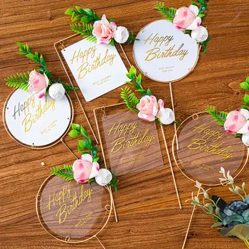 1 Adet Mutlu Doğum Günü Tatlı Metal Akrilik Çiçek Kek Topper Malzemeleri Dekor Mutlu Doğum Günü Dekorasyon Malzemeleri Kek Bayrağı Dekor