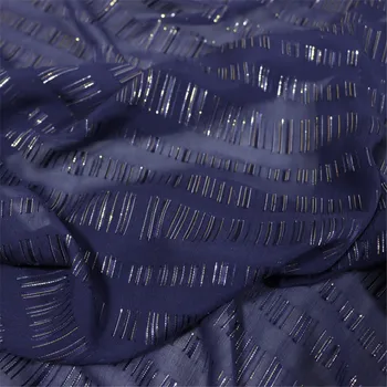 Lüks Donanma Gümüş Simli Çizgi İpek Metalik Krep Şifon Kumaş Gizemli Yaz Elbise Saree Gömlek Kumaş Pantolon