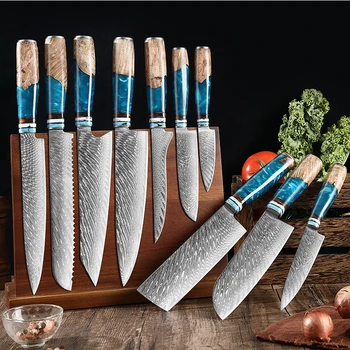 Gerçek Şam Çelik VG10 Mutfak şef bıçağı seti Et Balık Meyve Ekmek Dilimlenmiş Boning Profesyonel Japon Bıçakları Kasap Cleaver