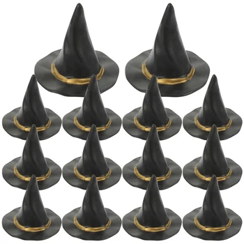 24 Adet Cadılar Bayramı Mini Şapka Küçük Kapakları Siyah Kek Şapka Bebek Ev Gereçleri Plastik Cadı İçecekler Minyatür Biberon cadı şapkaları