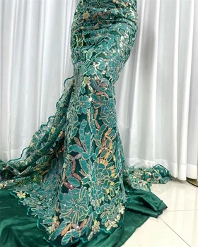 Son Pullu Nakış Kumaş Afrika Dantel Kumaş Ağır Boncuk Tül Fransız Dantel 5 Yards düğün elbisesi