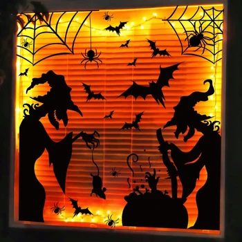 49 Adet Cadılar Bayramı Siyah Cadı Pencere Sticker Korku Pencere Tutunur cam kapi dekorasyon çıkartması Korkunç Kapı Siluet Süslemeleri