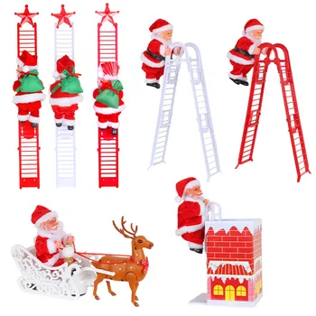 Elektrikli Tırmanma Santa Müzik Noel Baba Halat Merdiven Noel Peluş Bebek Oyuncak Figürü Noel Süs noel dekoru