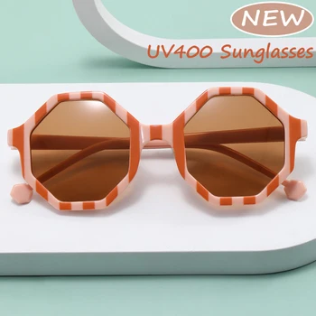 Çizgili Poligon Çerçeve Güneş Gözlüğü Moda UV400 Bebek Kız Gözlük Açık Güneş Koruma Güneş Gözlüğü Çocuklar Göz koruma gözlükleri