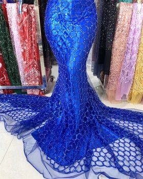 Son Afrika Sequins Dantel Kumaş 2023 Yüksek Kaliteli Ağır Boncuk Nakış Fransız Tül Dantel Gelin düğün elbisesi