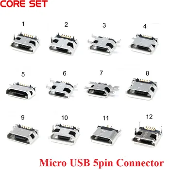 10 Adet mikro usb 5pin Konnektör Dişi Soket USB Tip B Bağlantı Noktası 12 Modelleri SMD DIP soketli konnektör Fişi Android Telefon Konektörü