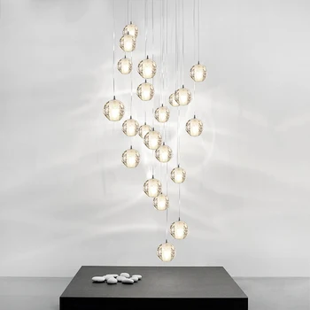 Iskandinav kristal top LED kolye ışıkları ev dekor asılı lamba oturma odası dekorasyon Loft otel Villa merdiven avize fikstürü