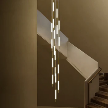 Minimalizm LED tavan Villa oturma Odası avize ışıkları 2023 Tasarımcı Lamba İskandinav Asılı Uzun merdiven Avize