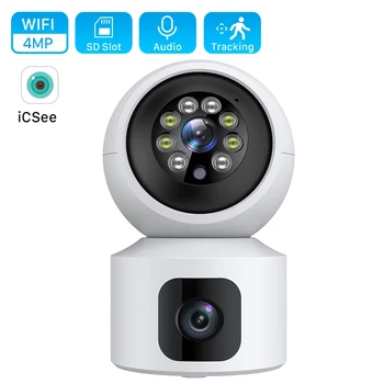 4MP Çift Lens WiFi Kamera Çift Ekran bebek izleme monitörü Otomatik İzleme Aı İnsan Algılama Kapalı Ev güvenlik CCTV Video Gözetim
