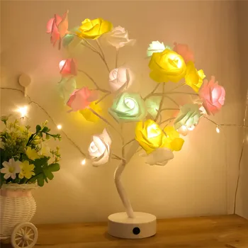 USB / pille çalışan LED masa lambası gül çiçek Bonsai ağacı gece ışıkları Garland yatak odası dekorasyon noel ışıkları ev dekor