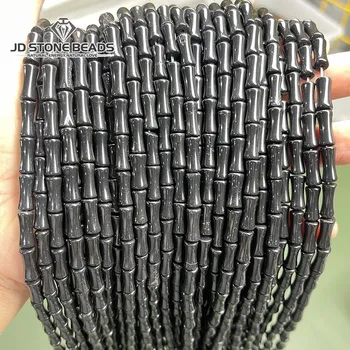 5 * 12mm Doğal Taş Siyah Jasper Bambu Eklem Şekli Boncuk Gevşek Paspayı Boncuk Takı Yapımı İçin Bilezik Kolye Aksesuarı