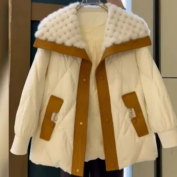2023 Kış Yeni Gevşek Kürk Yaka Eklenmiş Elmas Aşağı pamuklu ceket Moda Rahat Giyim Kalınlaşmak Sıcak Kadın Palto