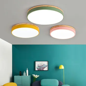 Iskandinav LED tavan ışık ahşap Macaron tavan armatürleri oturma odaları yemek odası yatak odası Led ev dekorasyon ışıklandırma armatür