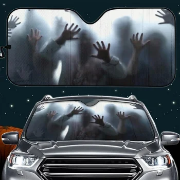 Yürüyen Ölü Zombi Cadılar Bayramı Otomatik Güneş Gölge Korku 3D Güneşlik Anti-UV Premium İç Aksesuarları Kamyon SUV Van Sedan