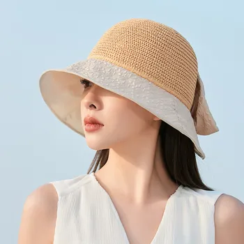 Yeni 2023 Han Baskı Siyah Yaz güneş şapkası Büyük Saçak Uv Güneş Koruyucu Kap İlmek Joker Balıkçı Şapka Kız Oyun Önlenir Güneşlenmek