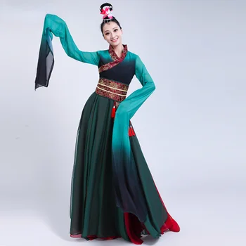 Antik Çin Kostüm Kadın Halk Dans Zarif Fan Yangko Sahne Giyim Geleneksel Klasik Dans Performansı Gösterisi Giyim
