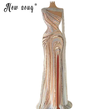 Lüks Boncuklu Uzun Mermaid Suudi Arapça Sparkly gece elbisesi 2021 Seksi Bölünmüş Yan Robe De Soiree Örgün Balo Parti Elbiseler