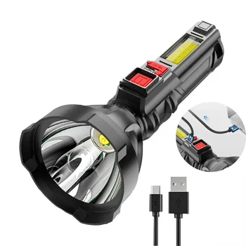 Led el feneri El Feneri Güçlü Protable İşlevli USB Şarj Edilebilir 4 Anahtarı Modu Ultra Parlak torch Kamp Balık Lambaları