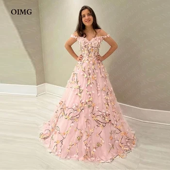 OIMG Pembe Dantel Tül Sevgiliye Uzun Aplikler Örgün Akşam Balo elbisesi Bir Çizgi vestidos de Gece Parti Elbiseler Elbise 2023