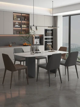 Ürün özelleştirilebilir.Özelleştirilmiş İtalyan minimalist kaya tahtası yemek masası, dikdörtgen ev ışık lüks mermer