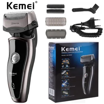 Kemei Orijinal km - 8009 erkek Elektrikli Folyo Tıraş Makinesi 2 Yedek Tıraş Başlığı Şarj Edilebilir Akülü Tıraş Makinesi