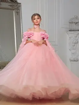 Çiçek Kız Elbise Boncuk Narin Tren Custom Made Doğum Günü Pageant Communion Robe De Demoiselle Düğün Parti