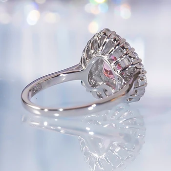 Lüks 100 % Gerçek S925 Ayar Gümüş Pembe Kalp Yüksek karbonlu elmas Yüzük Kadınlar için Güzel Takı Düğün Parti Hediye 2023 Yeni