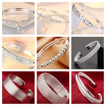 Toptan Güzel 925 Ayar Gümüş Bilezik Bilezik Takılar Kalp Açık Kadınlar için Takı Ayar Manşet Düğün Hediyesi