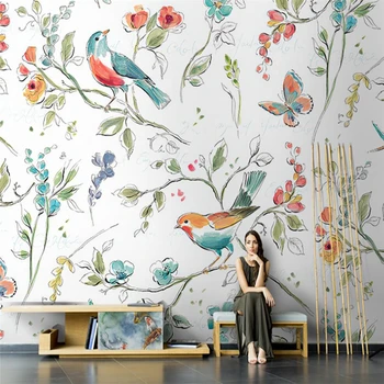 Beibehang özel Amerikan pastoral çiçekler ve kuşlar duvar kağıtları oturma odası TV arka plan fotoğraf duvar kağıdı yatak odası sanatsal fresk
