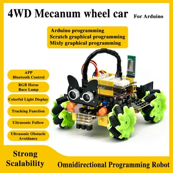 4WD Mecanum Çok Yönlü Tekerlek Akıllı Araç Parça Arayan Ve Engellerden Kaçınma Genişletilebilir Programlanabilir Robot Arduino