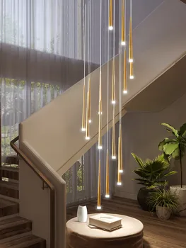 Merdiven avize Modern dubleks apartman oturma odası kolye lambaları Nordic restoran Loft siyah uzun LED asılı ışıklar