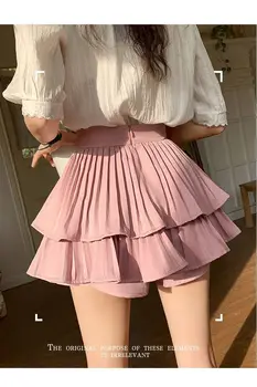 şort etek Kore Moda Seksi Pilili Etekler Kadınlar Katı Yüksek Bel Tüm Maç Yaz Yeni Culottes Mini Kek Etekler Faldas