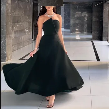 Sevintage Siyah Suudi Arapça Uzun Abiye Kolsuz A-Line Plise Dantelli Balo Elbise Dubai Kadınlar Düğün Parti Kıyafeti 2022