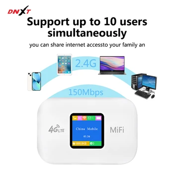 DNXT 4G Lte Yönlendirici Kablosuz Wifi Taşınabilir Mini Açık Hotspot Cep Mifi 150mbps Sım Kart Yuvası Tekrarlayıcı 3000mah LCD Modem