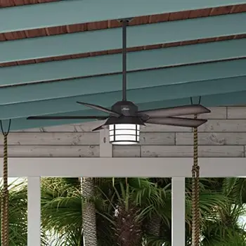 Key Biscayne iç / dış mekan tavan vantilatörü 2 LED ışık ve çekme zinciri kontrolü, Yıpranmış çinko kaplama, 54 inç Ventilador bağlantı noktası